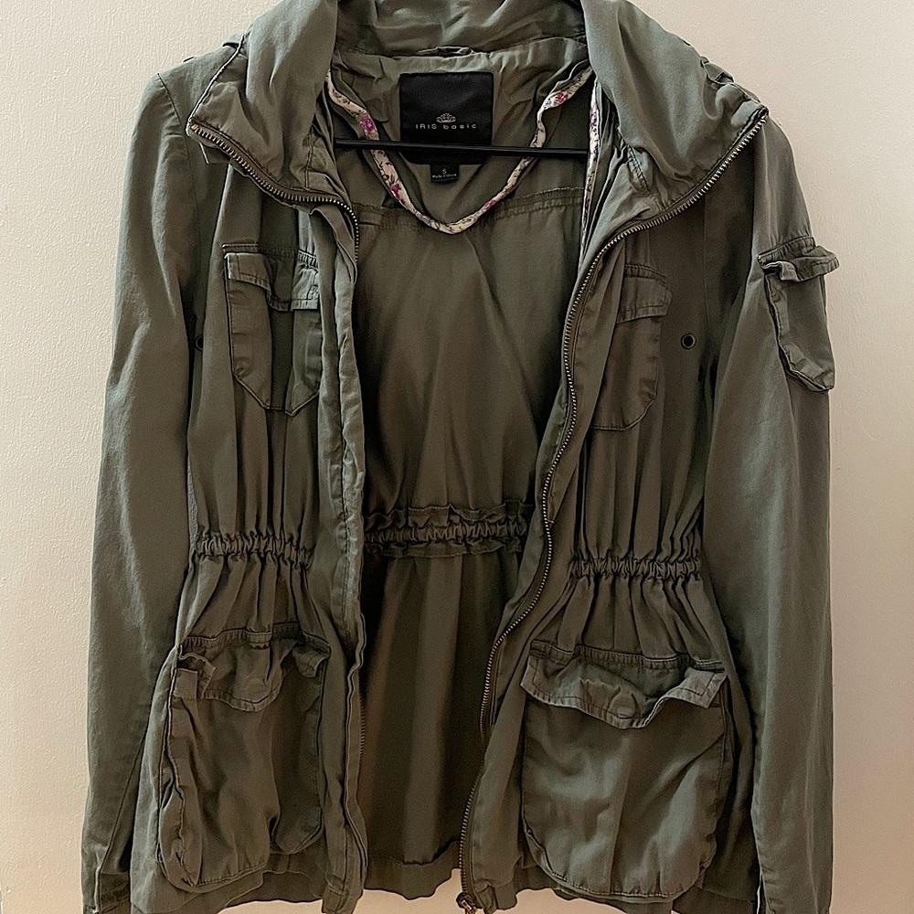 Olive utility jacket with hood